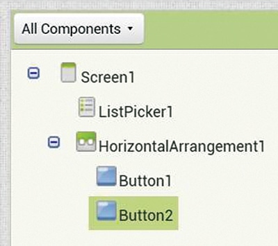 HorizontalArrangement1 of the components pane