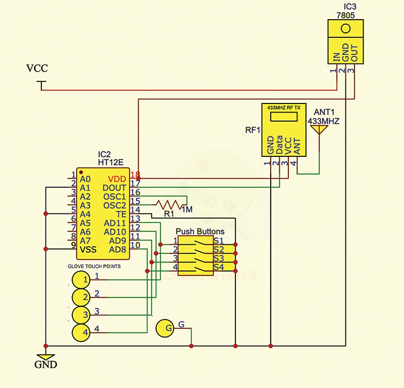 Wearable Glove Transmitter Circuit